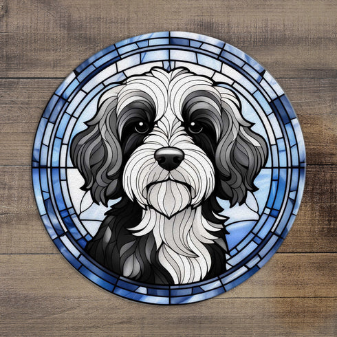 Cavapoo Black & White Glass Suncatcher Worktop Saver